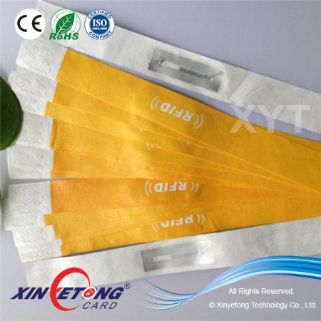 13.56MHZ F08 1K Yellow Disposable Tyvek RFID bracelets For Events